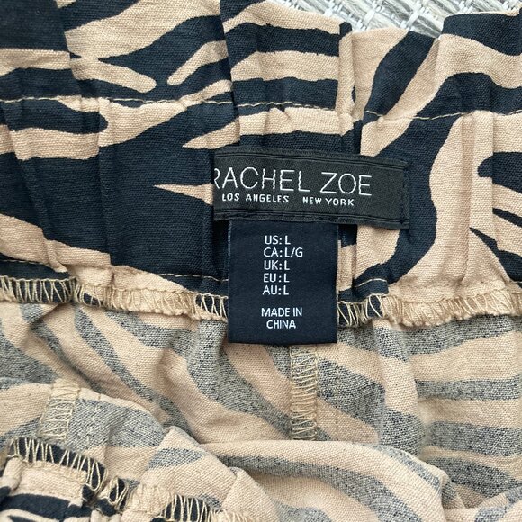 Rachel Zoe Tan Black Zebra Print Paper Bag Shorts with Tie Front Large - Picture 4 of 6